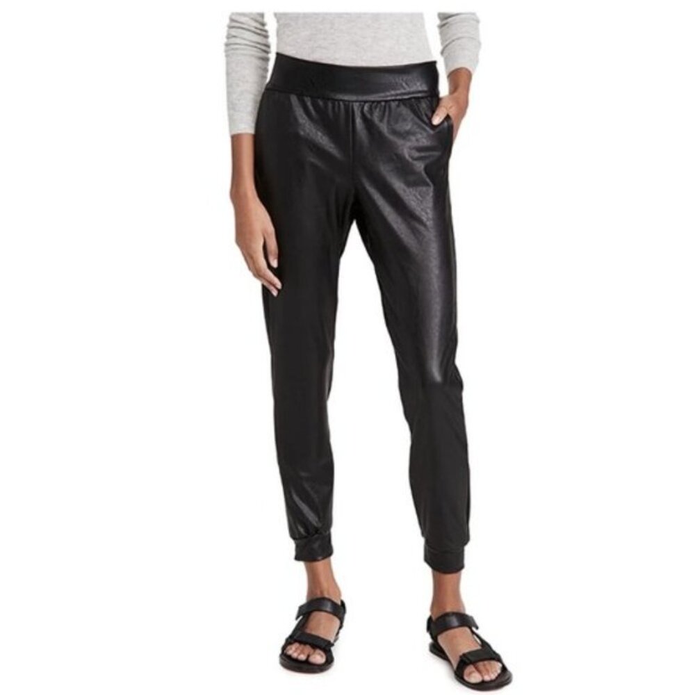 Commando Black Vegan Faux Leather Jogger Pants Women's Small Pockets Athleisure